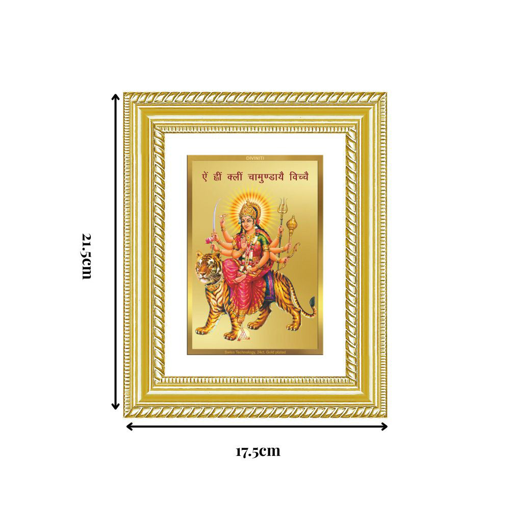 Diviniti 24K Gold Plated Durga With Mantra (Classic) Divine Wall and Table Top Frame for Home Mandir & Office Decor | Luxury Spiritual Gift