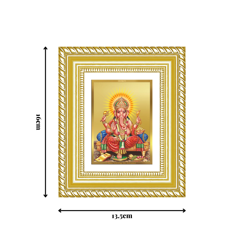 Diviniti 24K Gold Plated Ganesha Divine Table Top Frame for Home Mandir & Office Decor | Luxury Spiritual Gift