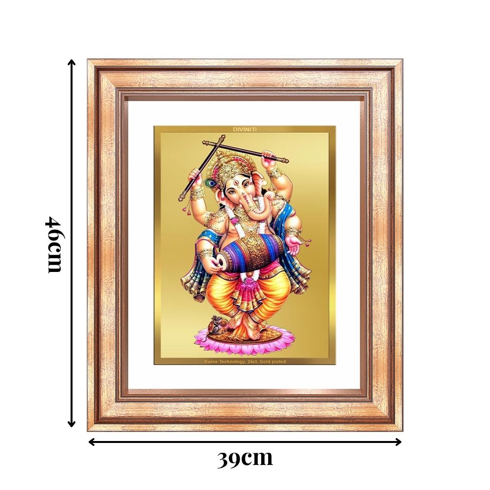 Diviniti 24K Gold Plated Dancing Ganesha (Classic) Divine Wall Frame for Home Mandir & Office Decor | Luxury Spiritual Gift