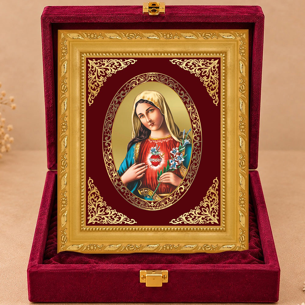 24K Gold-Plated Mother Mary Frame | Premium Gift Box | 17.5x21.5 CM