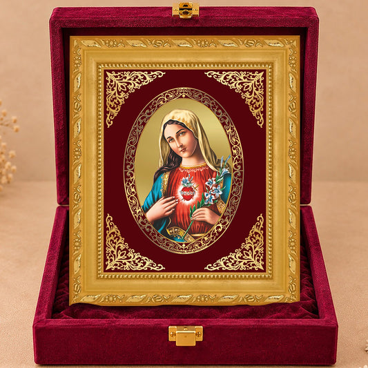 24K Gold-Plated Mother Mary Frame | Premium Gift Box | 17.5x21.5 CM