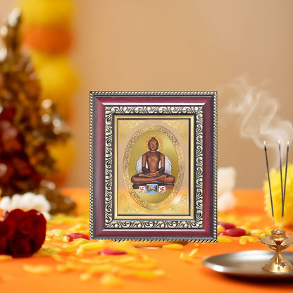 Lord Mahavir Jain Tirthankara Divine Ahimsa & Enlightenment Royal Tabletop Frame in 24K Gold Plated Foil