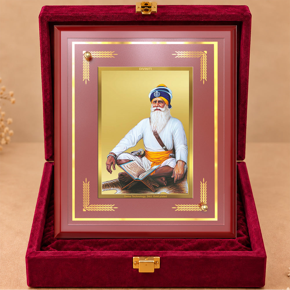 24K Gold-Plated Baba Deep Singh MDF Frame | Premium Gift Box | 17.5x21.5 CM