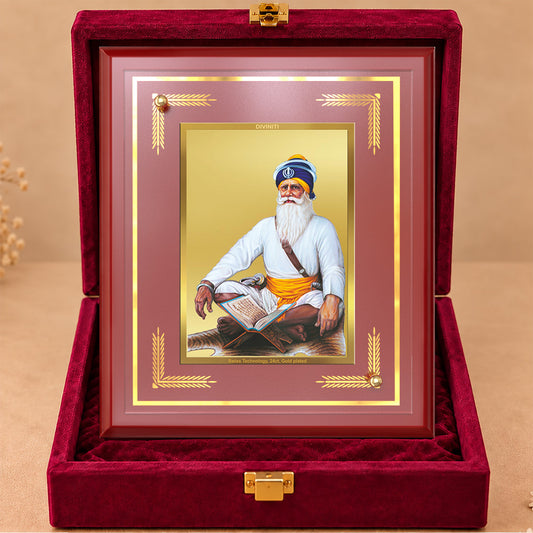 24K Gold-Plated Baba Deep Singh MDF Frame | Premium Gift Box | 17.5x21.5 CM