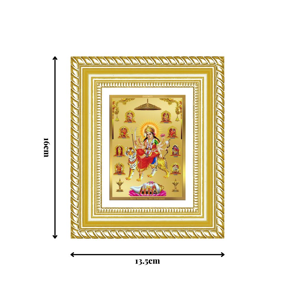 Diviniti 24K Gold Plated Nav Durga Divine Table Top Frame for Home Mandir & Office Decor | Luxury Spiritual Gift