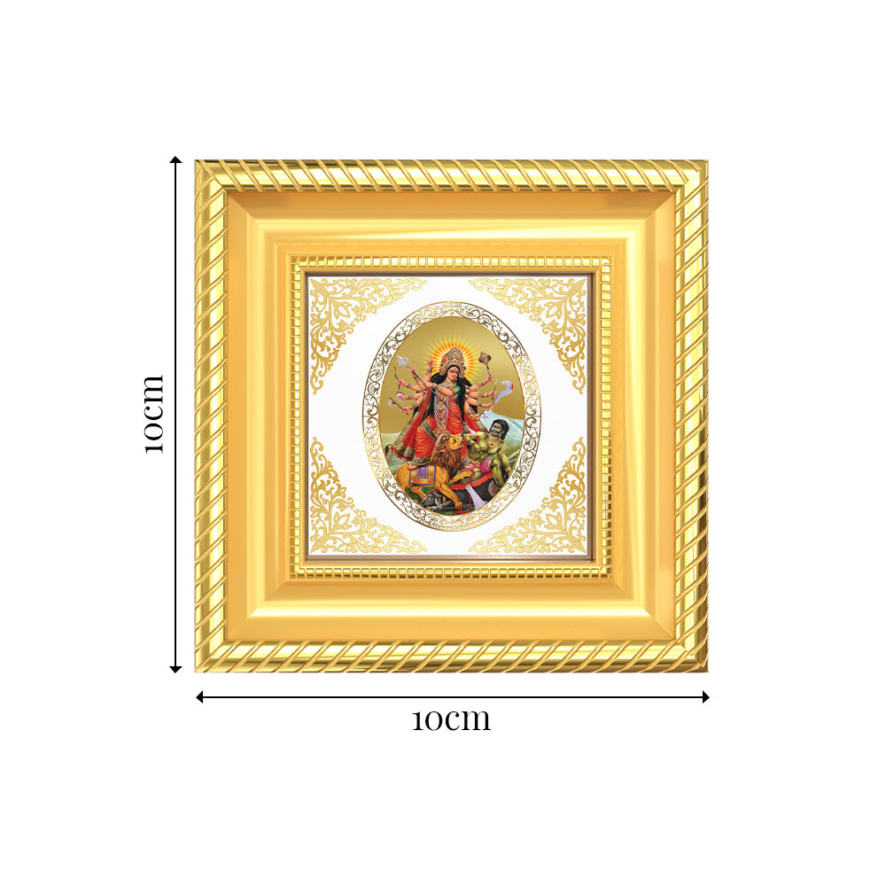 Durga Mahishasura Mardini | Divine Goddess Royal Tabletop Photo Frame in 24K Gold Plated Foil
