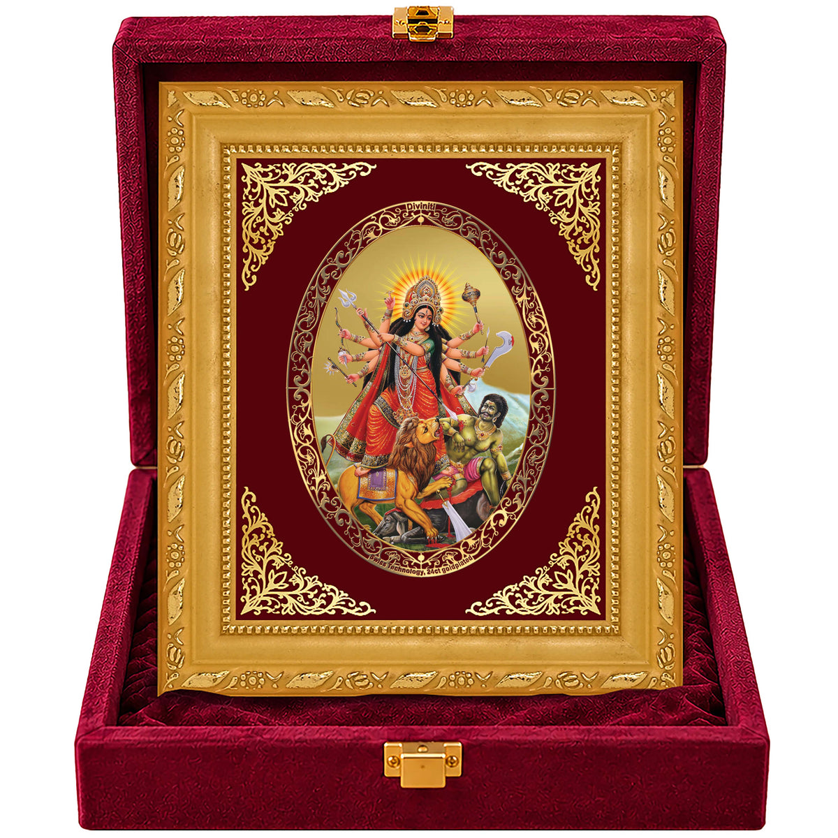 24K Gold-Plated Durga Mahishasura Mardini Frame | Premium Gift Box | 21.5x17.5 CM