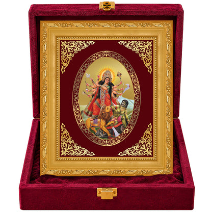 24K Gold-Plated Durga Mahishasura Mardini Frame | Premium Gift Box | 21.5x17.5 CM