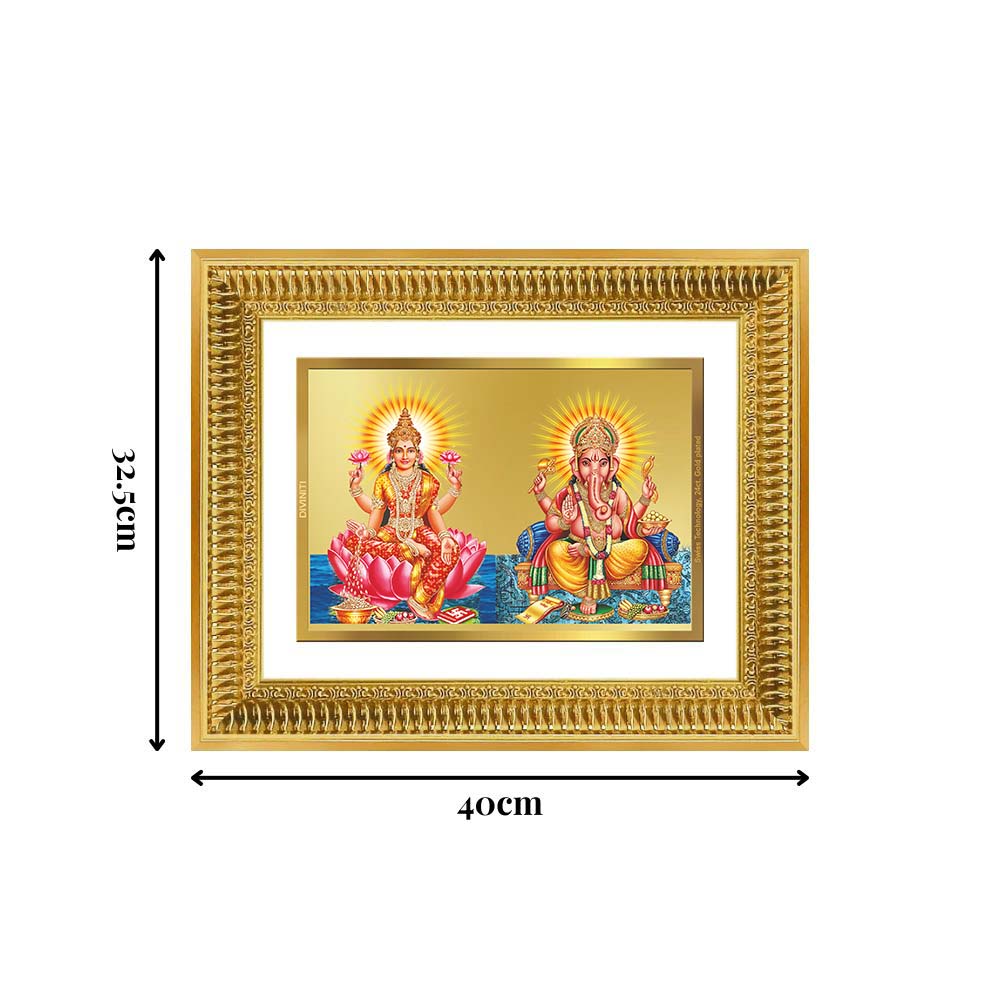 Diviniti 24K Gold Plated Lakshmi Ganesha (Classic) Divine Wall Frame for Home Mandir & Office Decor | Luxury Spiritual Gift
