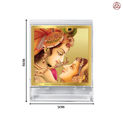24K Gold-Plated Radha Krishna Car Dashboard Acrylic Frame | 6x5 CM