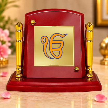24K Gold-Plated Ik Onkar MDF Car Dashboard Frame | 7.5x9 CM
