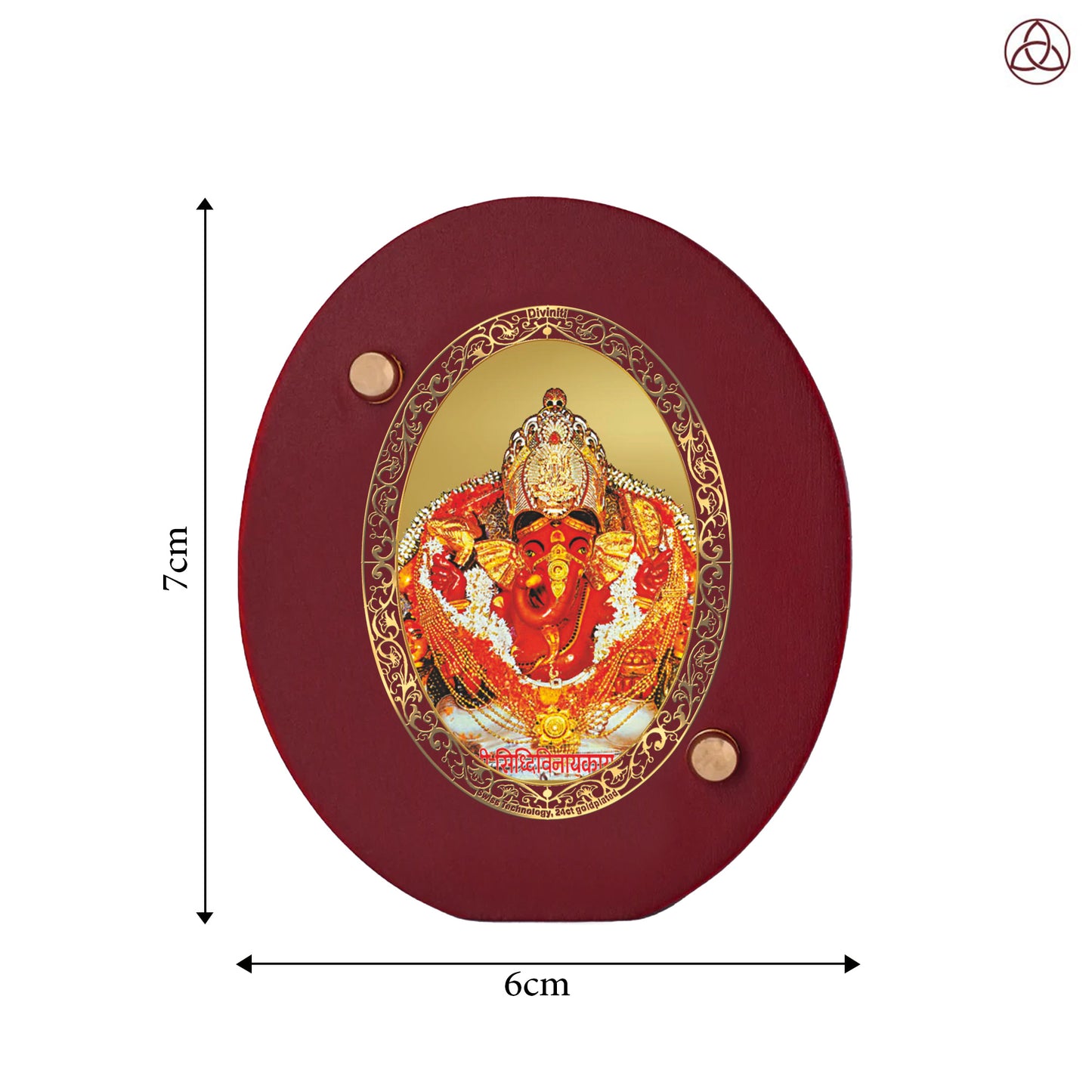Siddhivinayak Car Dashboard & Tabletop Photo Frame, 24K gold-plated, 7x6 cm, intricate design.