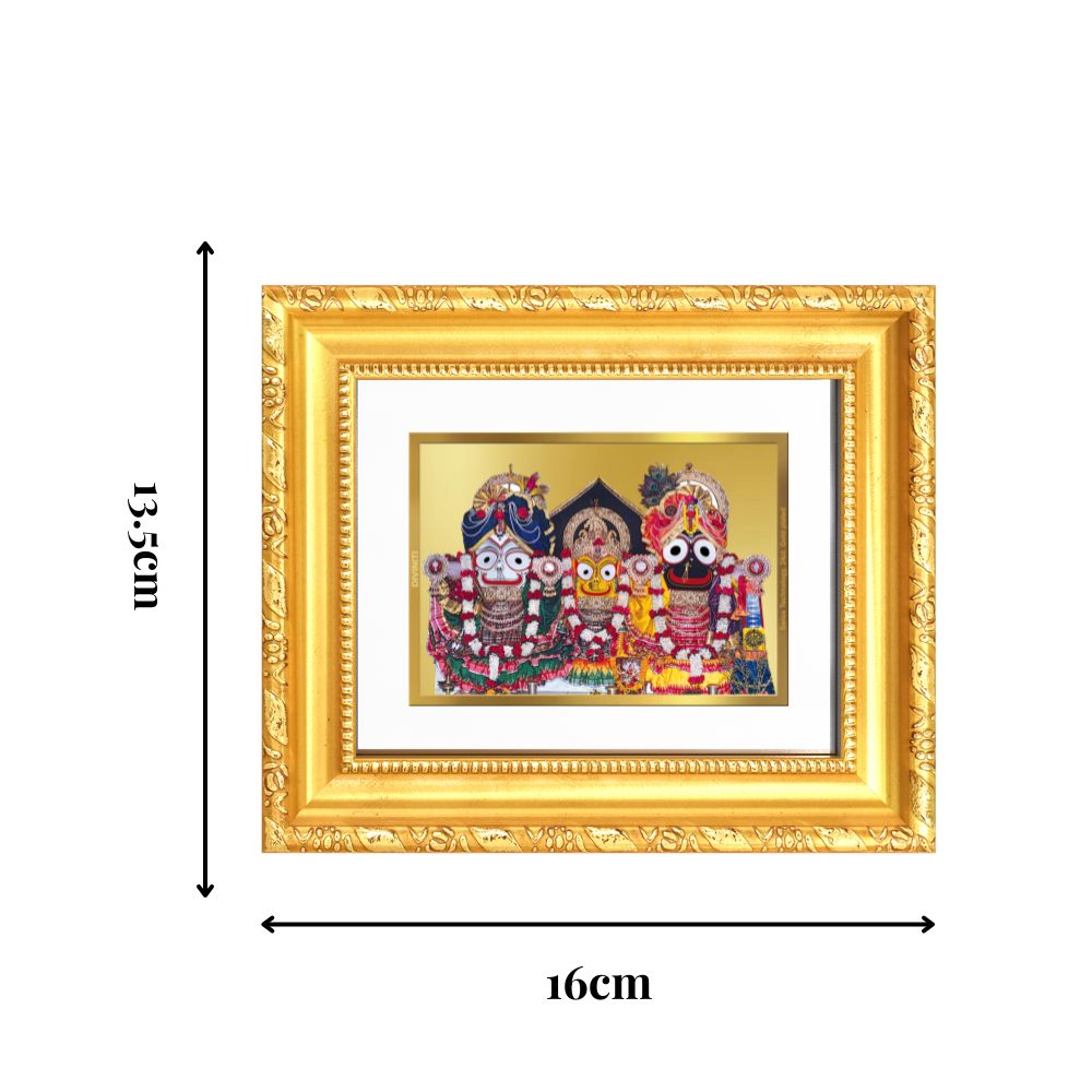 Diviniti 24K Gold Plated Jagannath Subhadra Balabhadra |Divine Table Top Frame for Home Mandir & Office Decor | Luxury Spiritual Gift