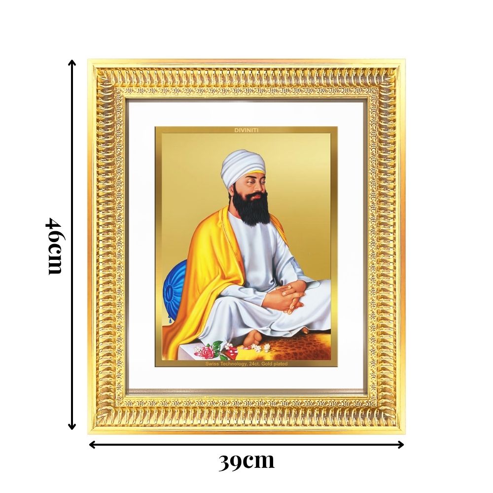 Diviniti 24K Gold Plated Guru Tegh Bahadur Sahib Ji (Classic) Sacred Sikh Wall Frame for Home Decor & Office Ambiance | Premium Spiritual Gift