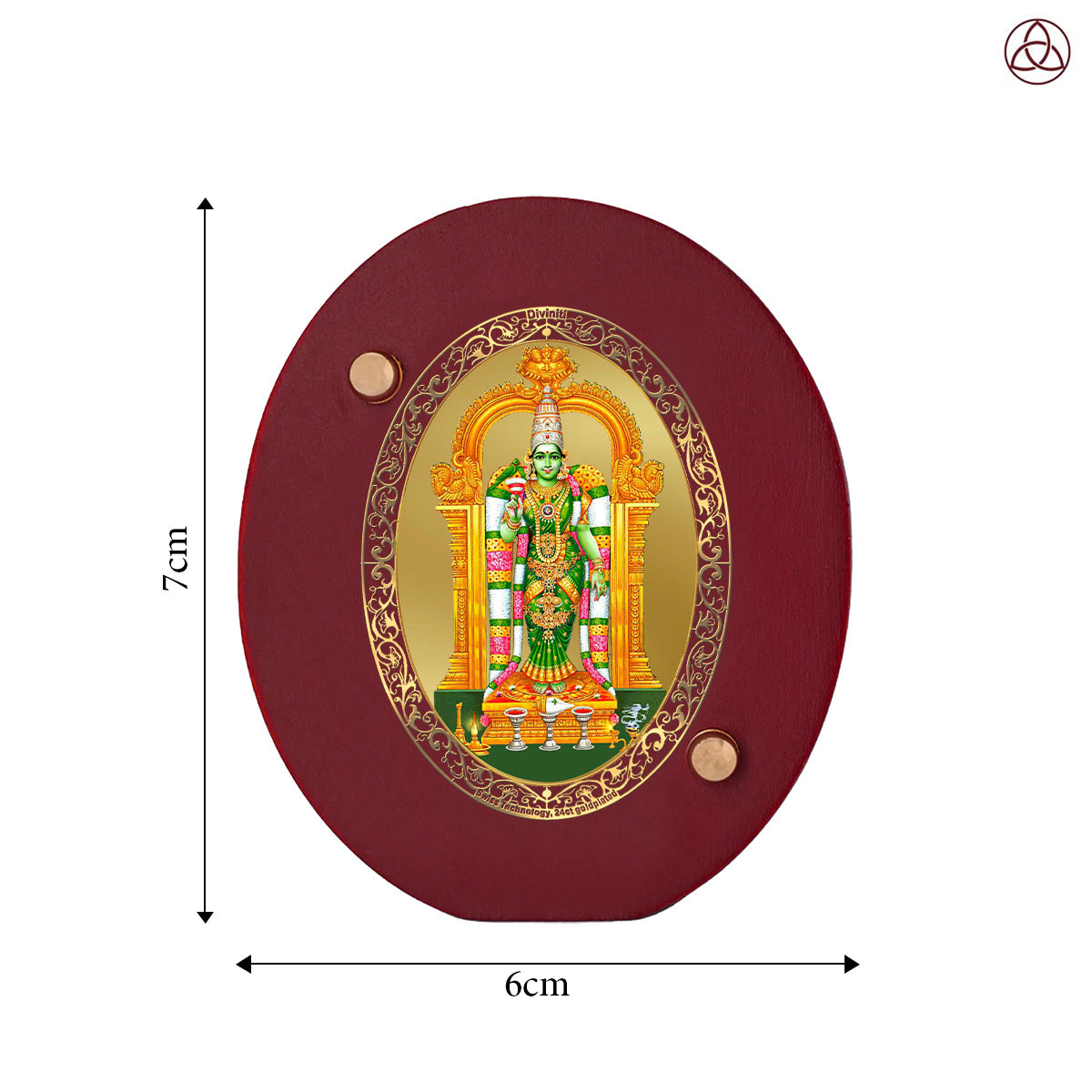 Goddess Meenakshi Car Dashboard & Tabletop Photo Frame, 24K gold-plated, 7x6 cm, intricate design.