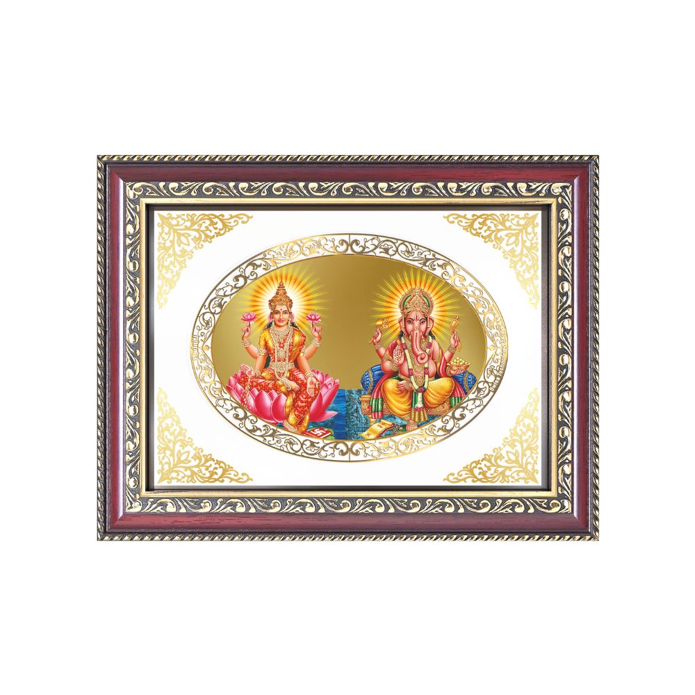 Lakshmi Ganesha | Divine Prosperity & Auspicious Beginnings Wall & Tabletop Royal Photo Frame in 24K Gold Plated Foil