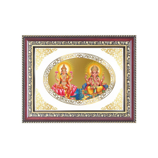 Lakshmi Ganesha | Divine Prosperity & Auspicious Beginnings Wall & Tabletop Royal Photo Frame in 24K Gold Plated Foil