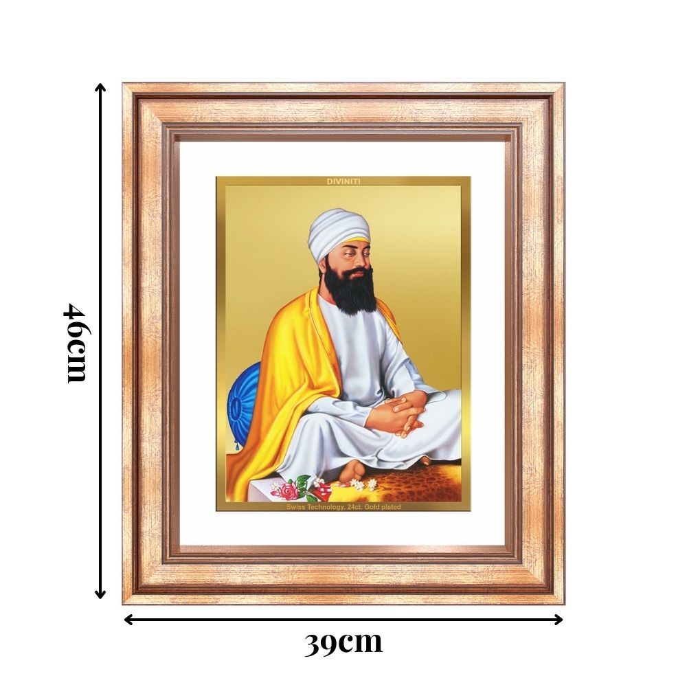 Diviniti 24K Gold Plated Guru Tegh Bahadur Sahib Ji (Classic) Sacred Sikh Wall Frame for Home Decor & Office Ambiance | Premium Spiritual Gift