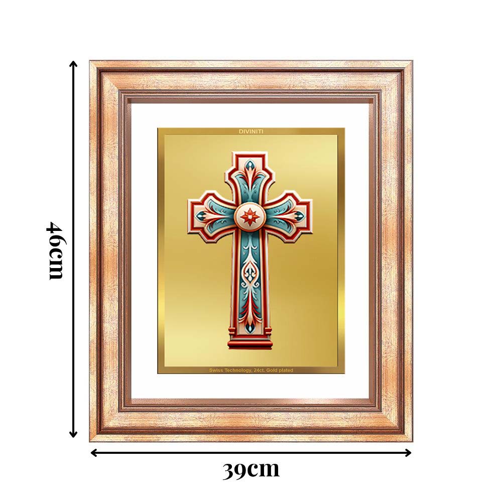 Diviniti 24K Gold Plated Holy Cross (Classic) Divine Wall Frame for Home Mandir & Office Decor | Luxury Spiritual Gift