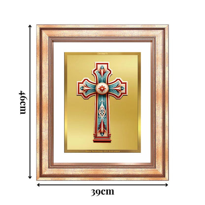Diviniti 24K Gold Plated Holy Cross (Classic) Divine Wall Frame for Home Mandir & Office Decor | Luxury Spiritual Gift