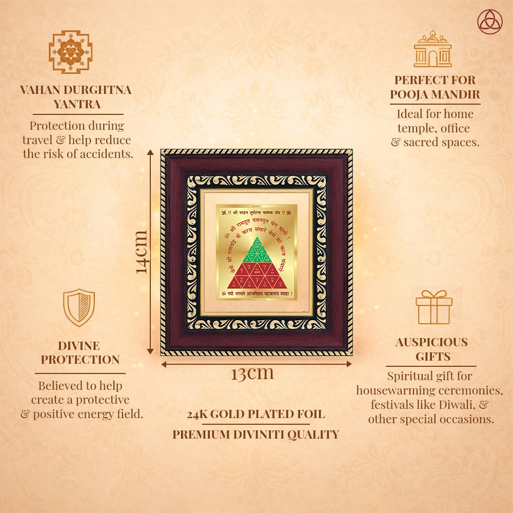 Vahan Durghtna Yantra framed in 24K gold plated foil, symbolizing balance of planetary energies and harmony.