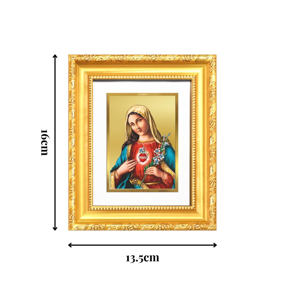 Diviniti 24K Gold Plated Mother Mary |Divine Table Top Frame for Home Mandir & Office Decor | Luxury Spiritual Gift