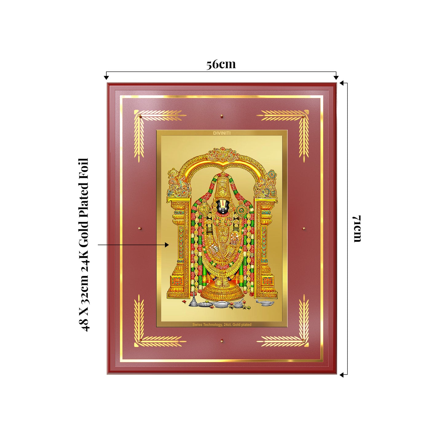 Lord Tirupati Balaji | Sri Venkateswara | Supreme form of Vishnu from Tirumala Wall Mount Photo Frame in 24K Gold Plated Foil