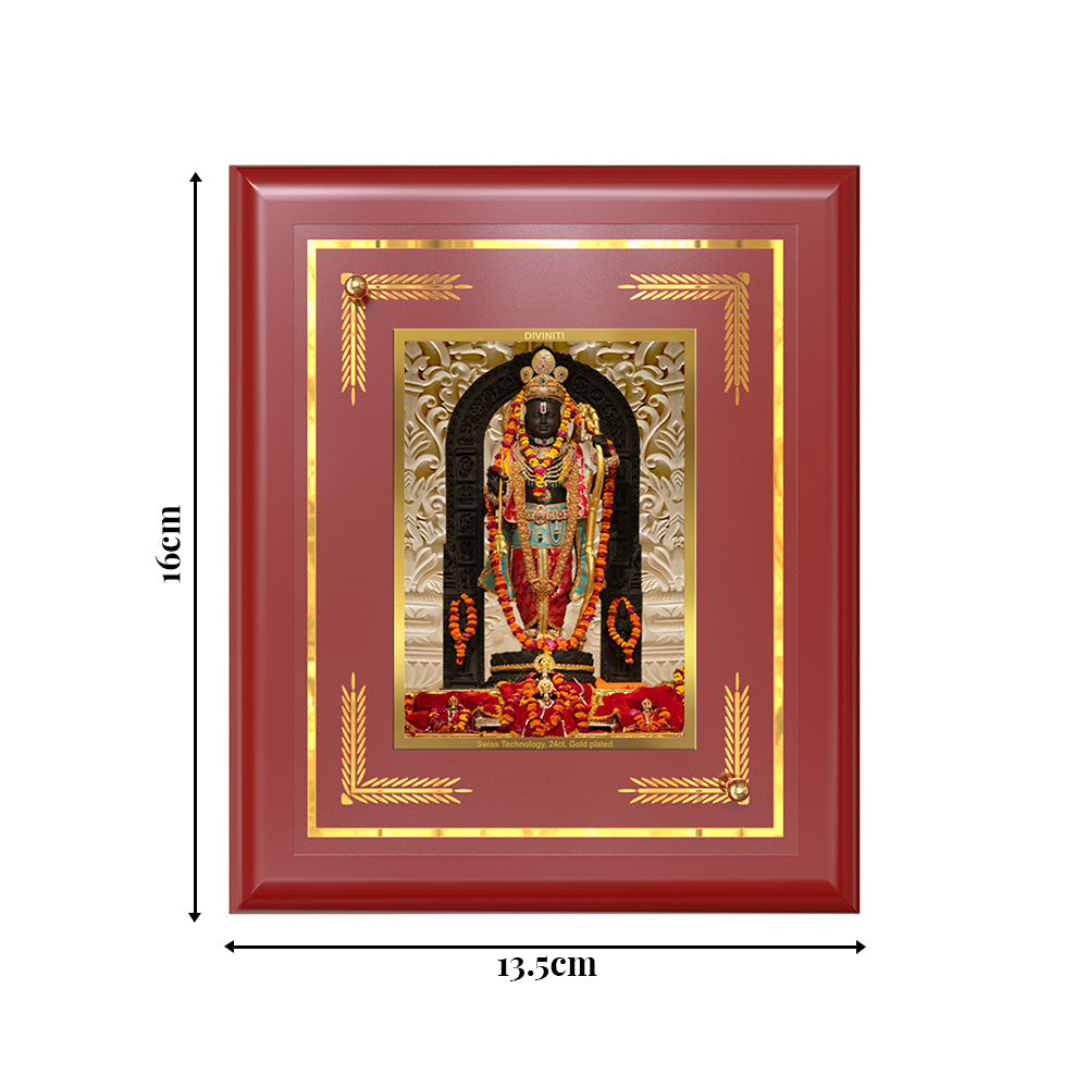 DIVINITI 24K Gold Plated Foil Ram Lalla Wall Photo Frame Idol for Table Top, Home & Office Decor, Puja Room, Gift|MDF Size 1 (16x13.5 CM)