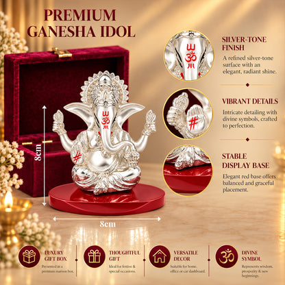 DIVINITI 999 Silver-Plated 4-Hand Ganesha Idol | Car & Home Décor | Gift Box | 8x8 CM