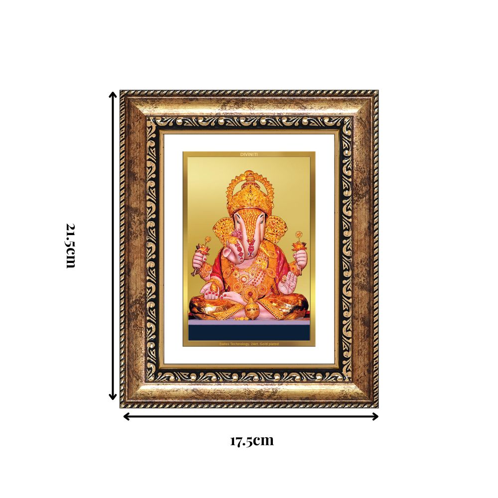 Diviniti 24K Gold Plated Dagadu Ganesha (Classic) Divine Wall and Table Top Frame for Home Mandir & Office Decor | Luxury Spiritual Gift