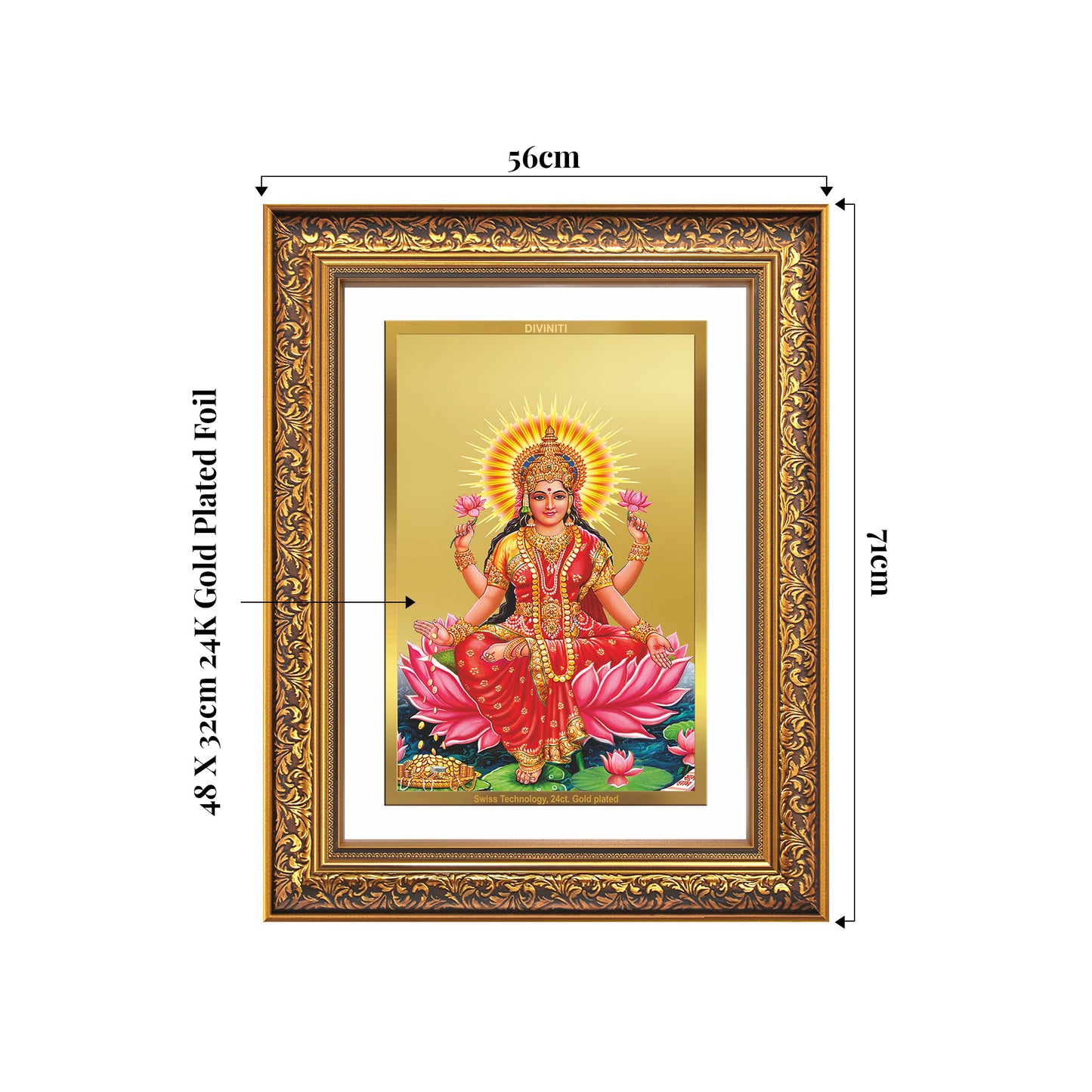 Goddess Lakshmi | Devi of Wealth & Prosperity Wall Mount Photo Frame in 24K Gold Plated Foil