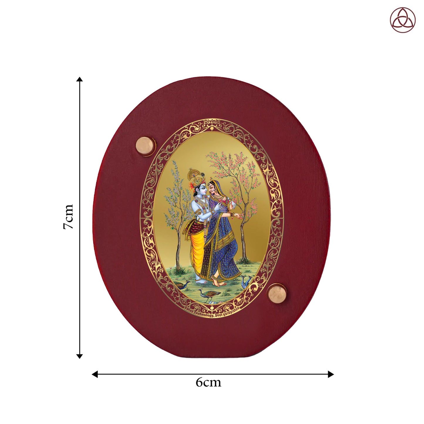 Radha Krishna Car Dashboard & Tabletop Photo Frame, 24K gold-plated, 7x6 cm, intricate design.