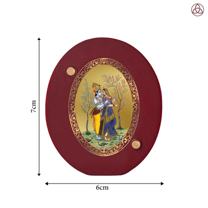 Radha Krishna Car Dashboard & Tabletop Photo Frame, 24K gold-plated, 7x6 cm, intricate design.