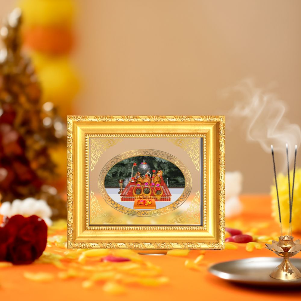 Mata Ka Darbar Divine Vaishno Devi Sacred Shakti & Blessings Royal Tabletop Frame in 24K Gold Plated Foil