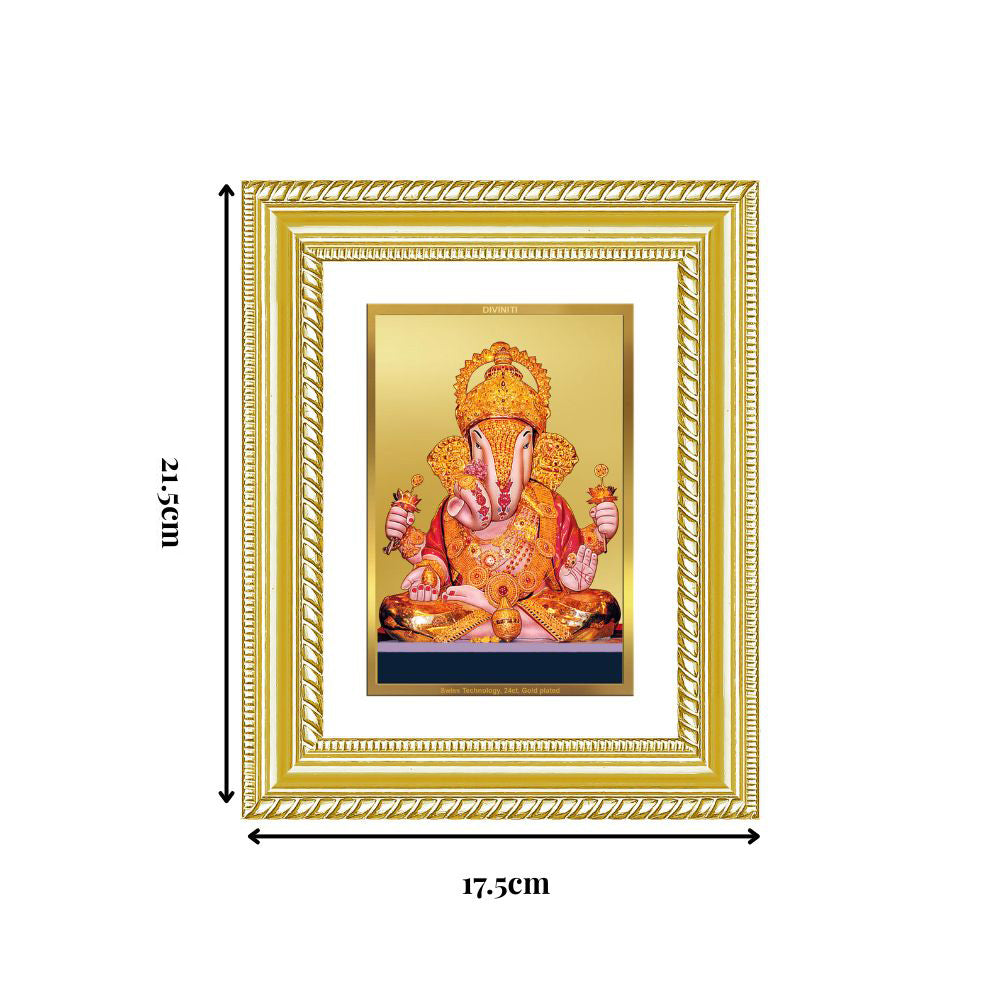 Diviniti 24K Gold Plated Dagadu Ganesha (Classic) Divine Wall and Table Top Frame for Home Mandir & Office Decor | Luxury Spiritual Gift