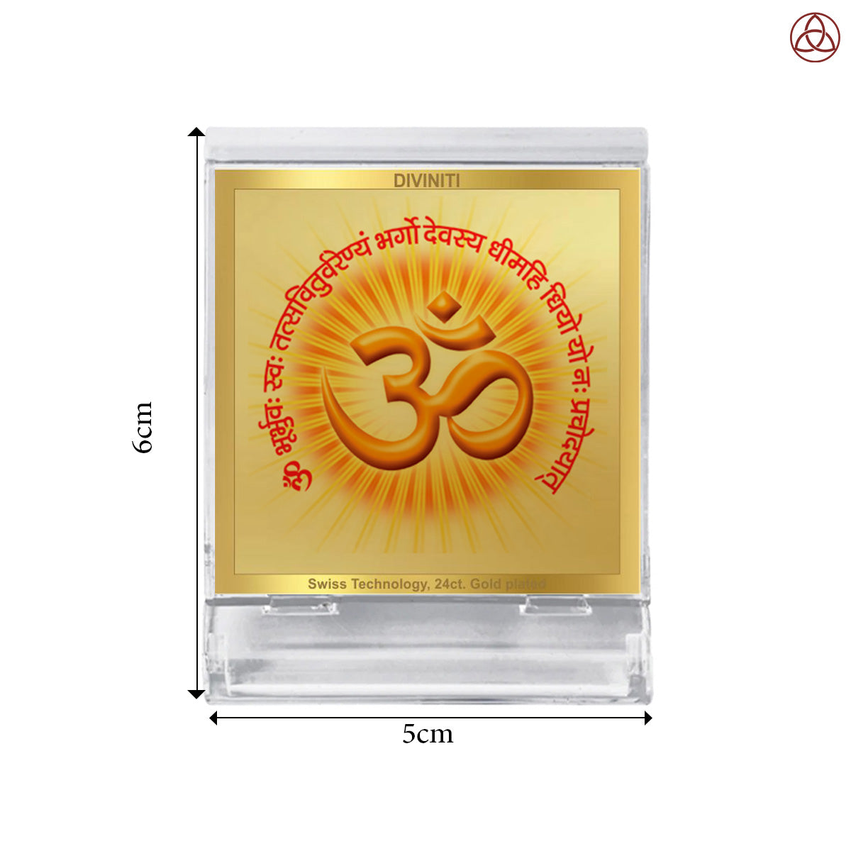 Om with Gayatri Mata | Sacred Spiritual Car Dashboard & Tabletop Photo Frame in 24K Gold Plated Foil
