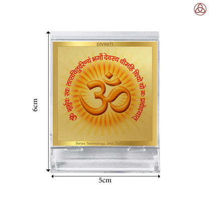 Om with Gayatri Mata | Sacred Spiritual Car Dashboard & Tabletop Photo Frame in 24K Gold Plated Foil