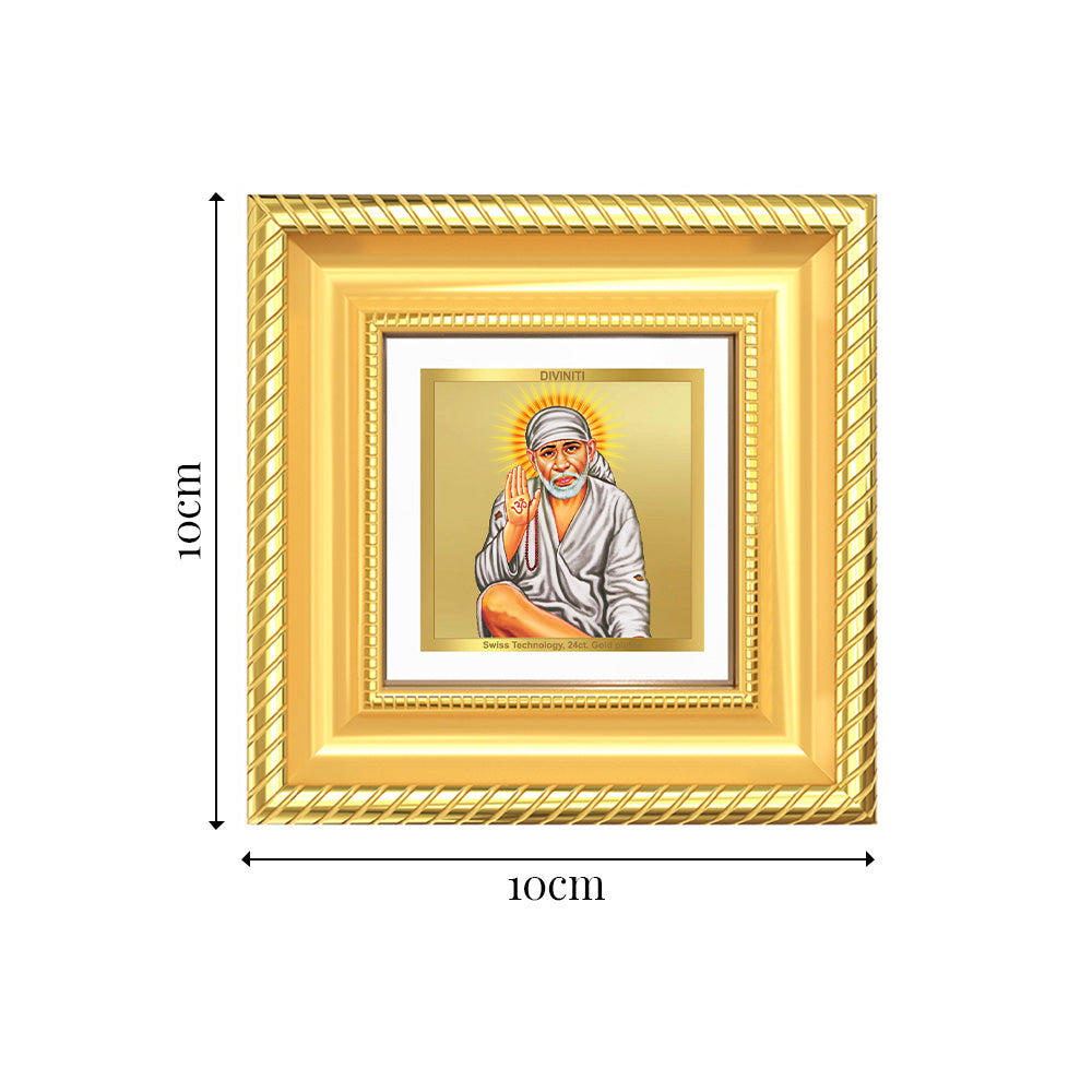 Diviniti Sai Baba with Blessings Tabletop Photo Frame in 24K Gold Plated Foil | Faith, Peace & Divine Grace | DG015S1A (10x10 CM)