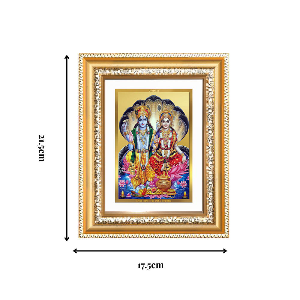 Diviniti 24K Gold Plated Vishnu Lakshmi (Classic) Divine Wall and Table Top Frame for Home Mandir & Office Decor | Luxury Spiritual Gift