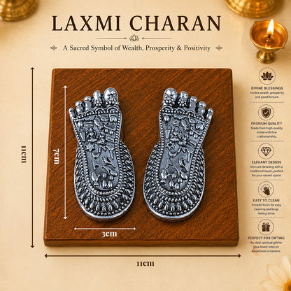 Diviniti 999 Silver Plated Laxmi Charan Paduka with Gift Box | Antique Decor