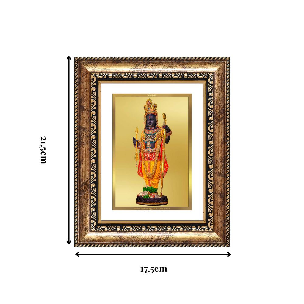 Diviniti 24K Gold Plated Ram Lalla With Arch (Classic) Divine Wall and Table Top Frame for Home Mandir & Office Decor | Luxury Spiritual Gift