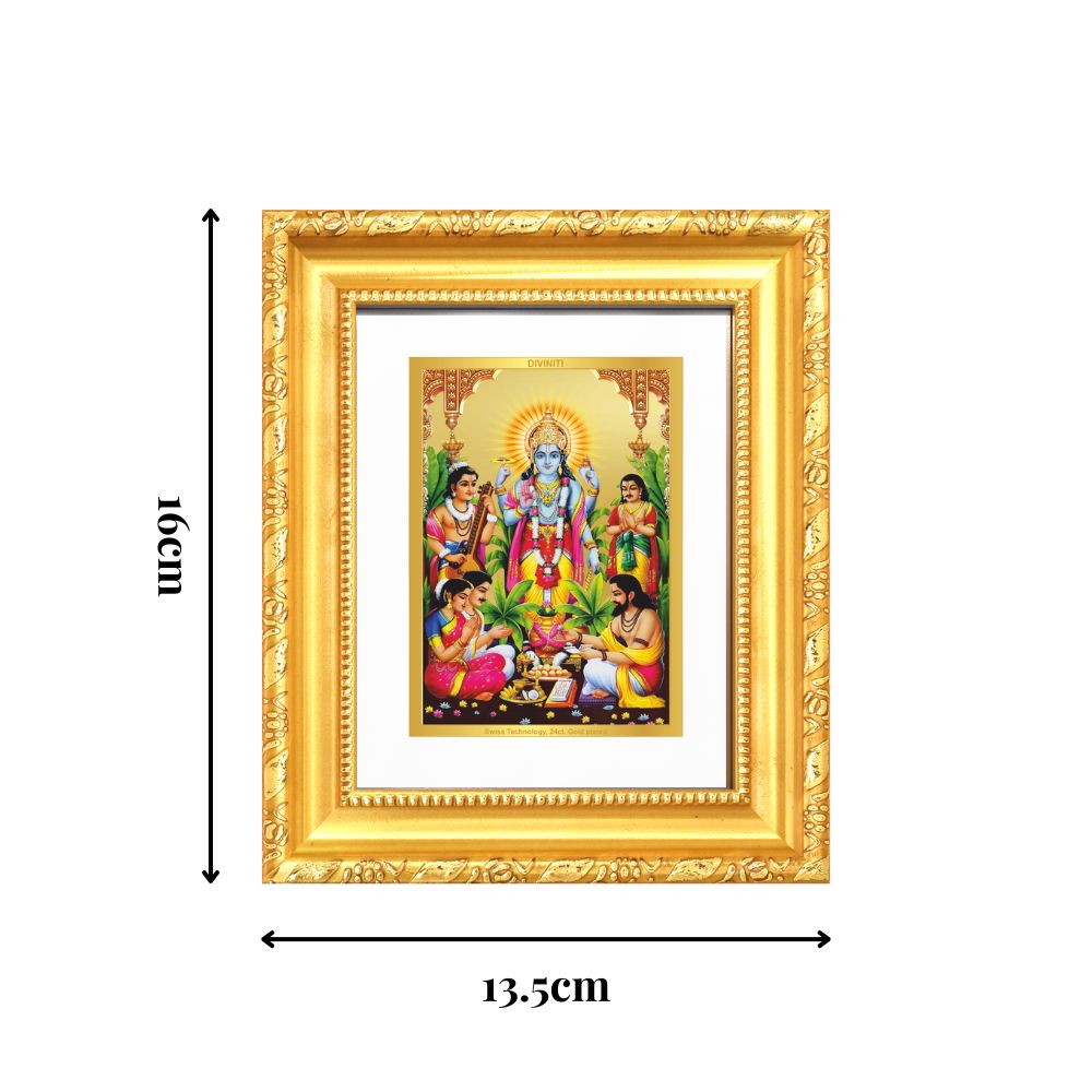 Diviniti 24K Gold Plated Satyanarayan |Divine Table Top Frame for Home Mandir & Office Decor | Luxury Spiritual Gift