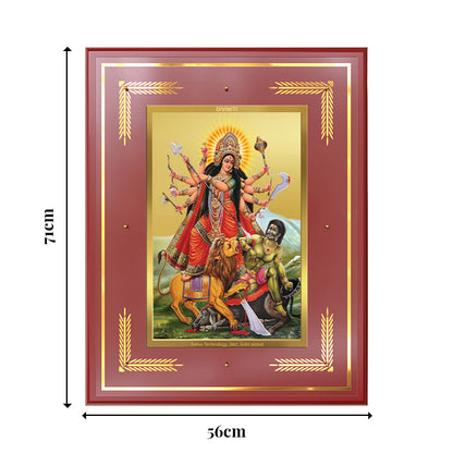Durga-Mahishasura Mardini | Goddess Durga Slaying Mahishasura Wall Photo Frame in 24K Gold Plated Foil