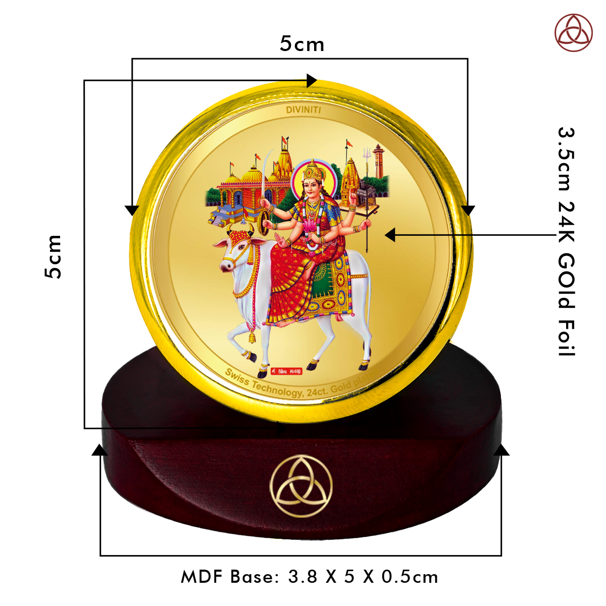 Diviniti 24K Gold Plated Umiya Mata Photo Frame for Car Dashboard, Home Decor, Table Top, Puja Room Worship and Festival Gift MCF1CGOLD (5.5x5 CM)