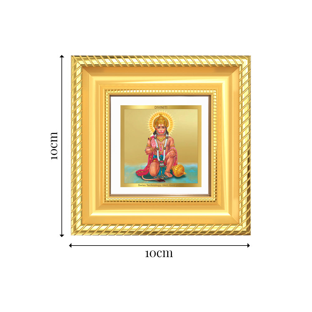 Diviniti Ashirwad Hanuman Tabletop Photo Frame in 24K Gold Plated Foil | Protection, Strength & Divine Blessings | DG015S1A (10x10 CM)