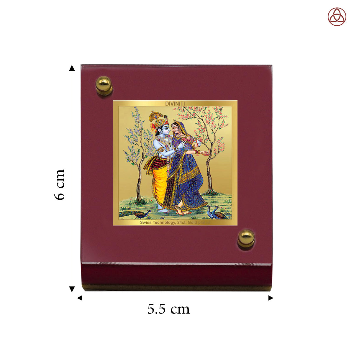 Diviniti 24K Gold Plated Radha Krishna Frame For Car Dashboard, Home Decor, Table Top, Gift (6 CM x 5.5 CM)