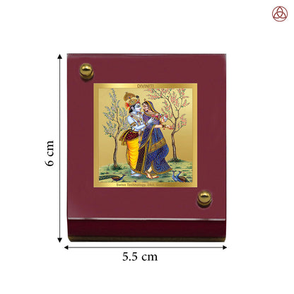 Diviniti 24K Gold Plated Radha Krishna Frame For Car Dashboard, Home Decor, Table Top, Gift (6 CM x 5.5 CM)