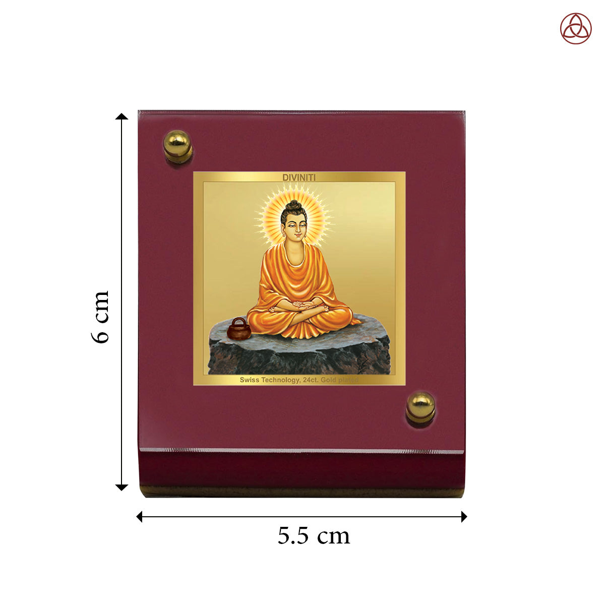 Diviniti 24K Gold Plated Foil Buddha Frame For Car Dashboard, Home Decor, Table Top, Gift (6 CM x 5.5 CM)