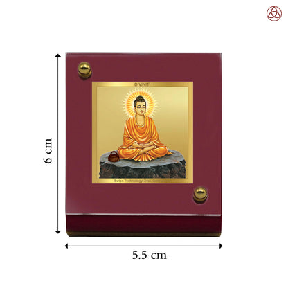 Diviniti 24K Gold Plated Foil Buddha Frame For Car Dashboard, Home Decor, Table Top, Gift (6 CM x 5.5 CM)