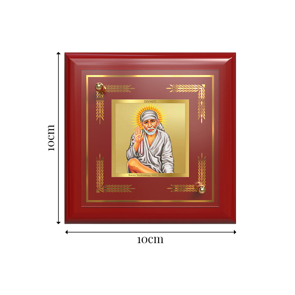 Sai Baba with Blessings | Shirdi Sai Baba 24K Gold Plated Divine Photo Frame for Home Décor, Tabletop & Office | Blessings of Faith, Peace & Protection (MDF1A)